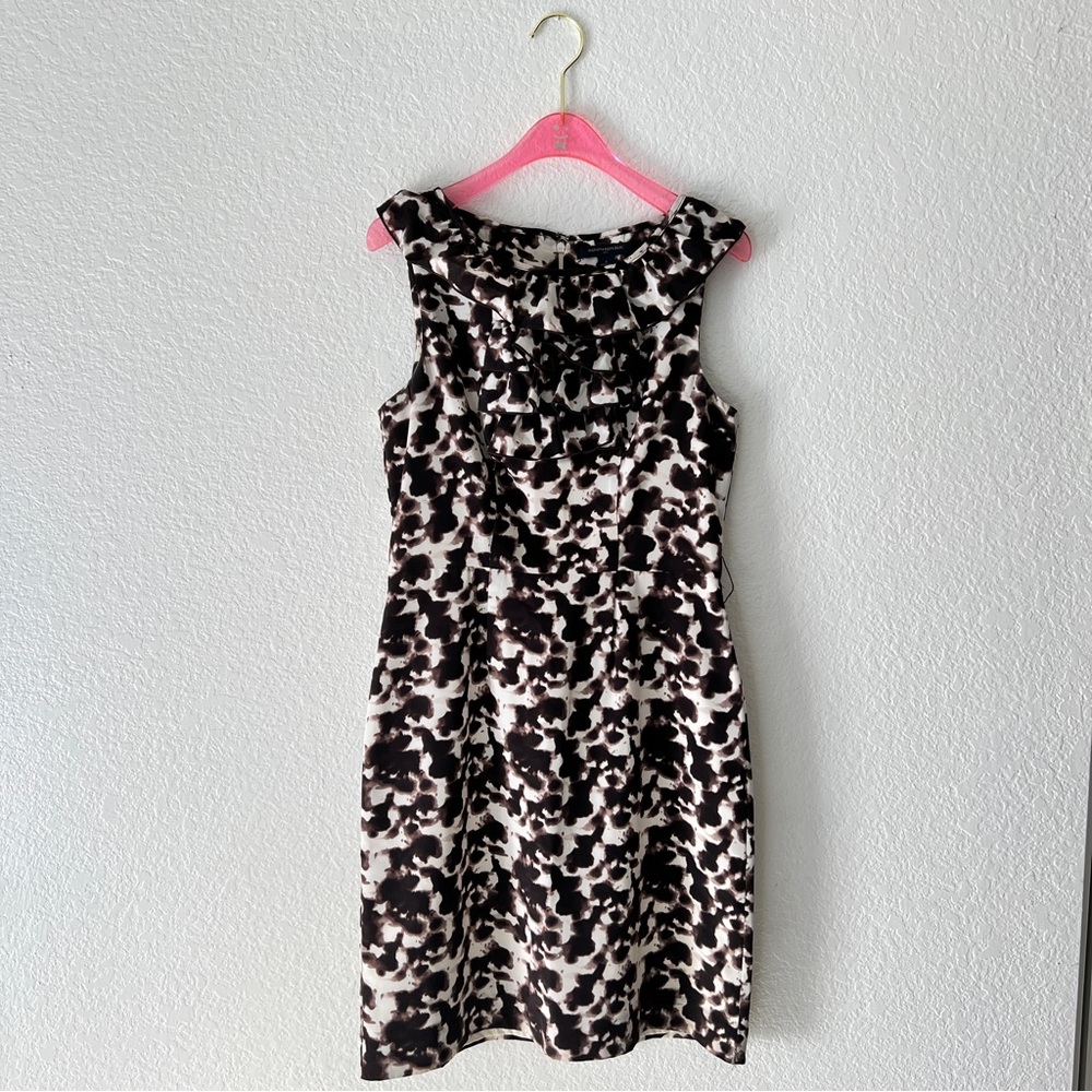 Vintage Banana Republic Brown & White Ruffled Sheath Dress Size 2